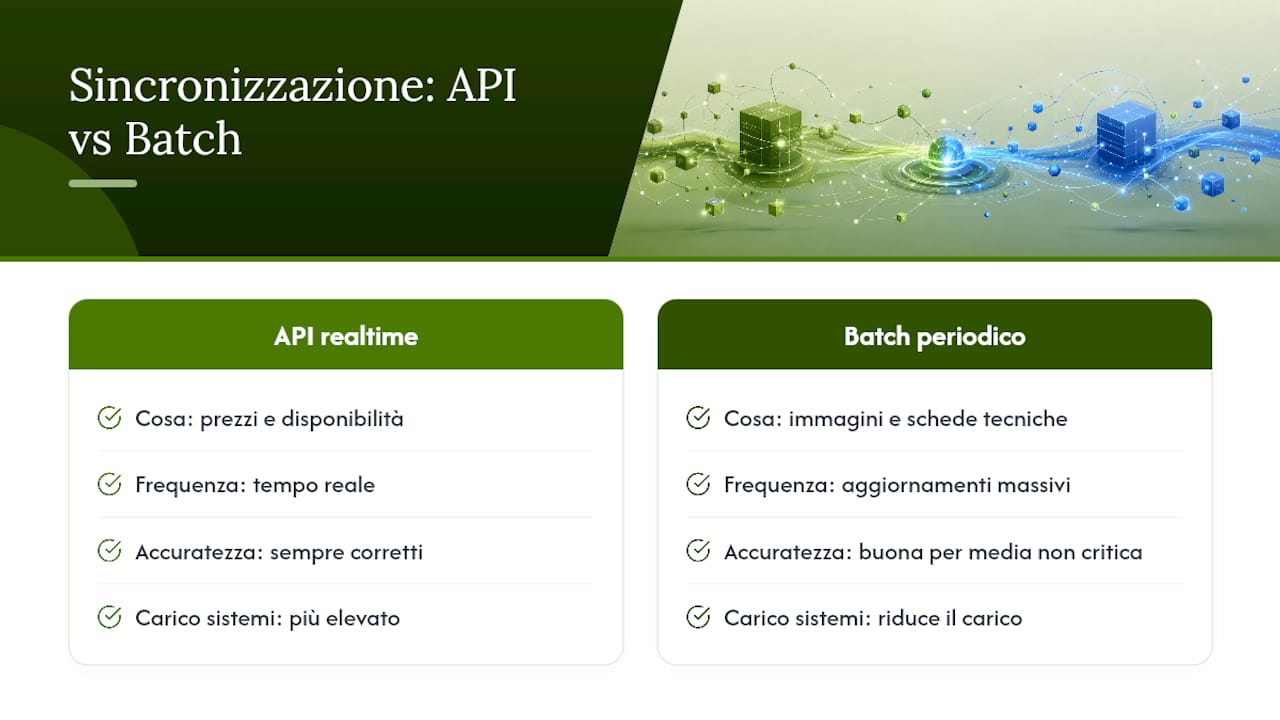 Confronto tra sincronizzazione tramite API e sincronizzazione batch