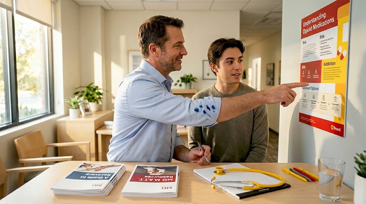 Doctor discusses medication chart with patient