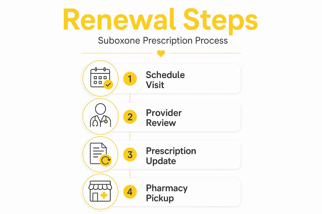 Infographic of Suboxone prescription renewal steps