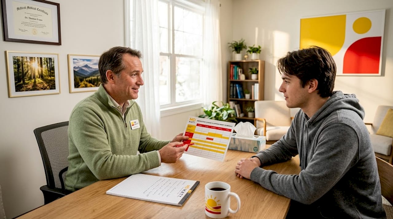 Doctor discussing dosing with patient in office