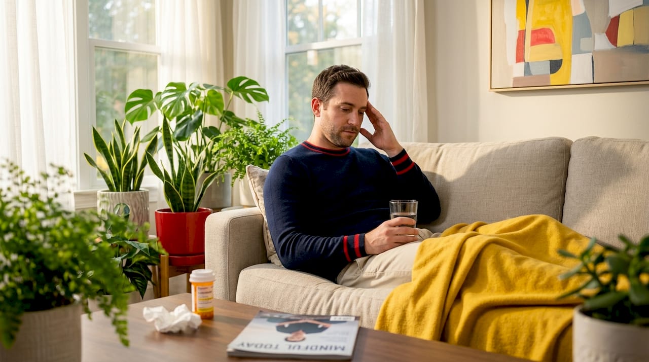 Patient at home managing mild Suboxone headache