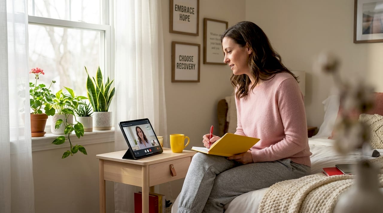 Remote counseling session in comfortable living room