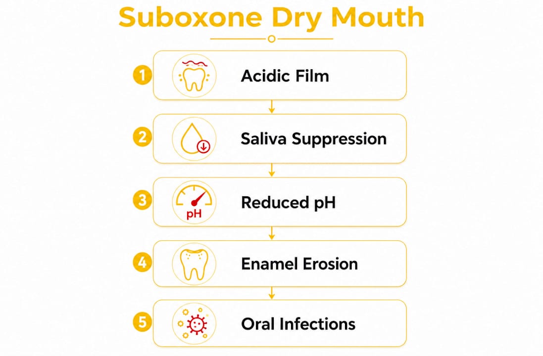 Infographic illustrating Suboxone dry mouth causes and effects