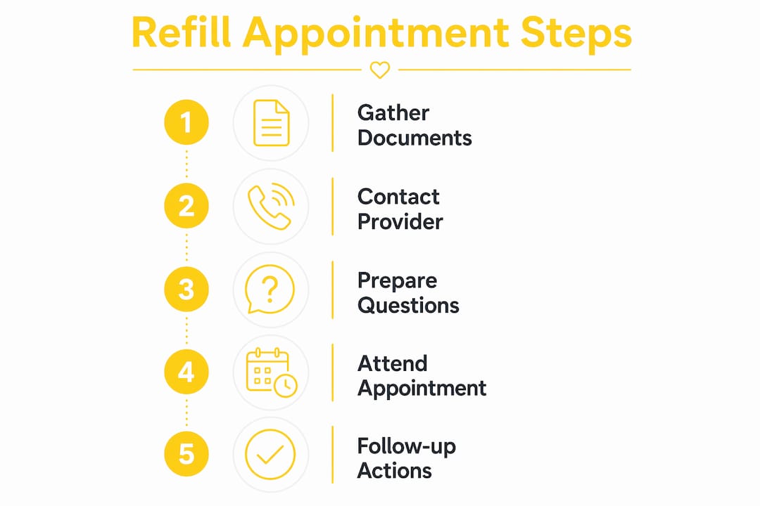 Infographic showing steps to prepare for Suboxone refill appointment