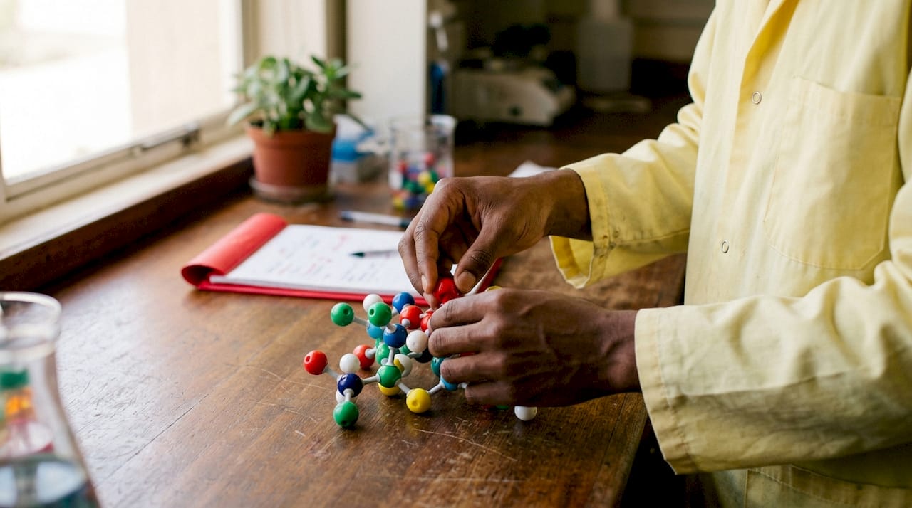 Researcher assembling receptor puzzle pieces