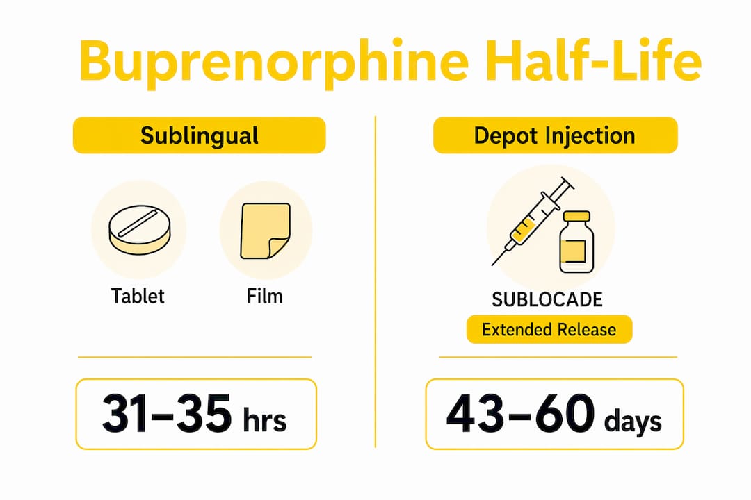 Comparison infographic of buprenorphine half-lives