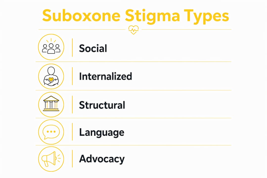 Infographic illustrating types of Suboxone stigma