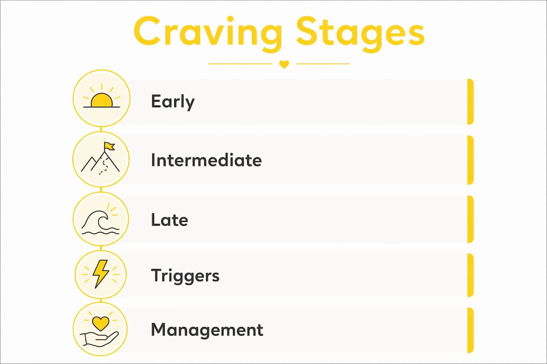 Infographic outlining stages and management of cravings