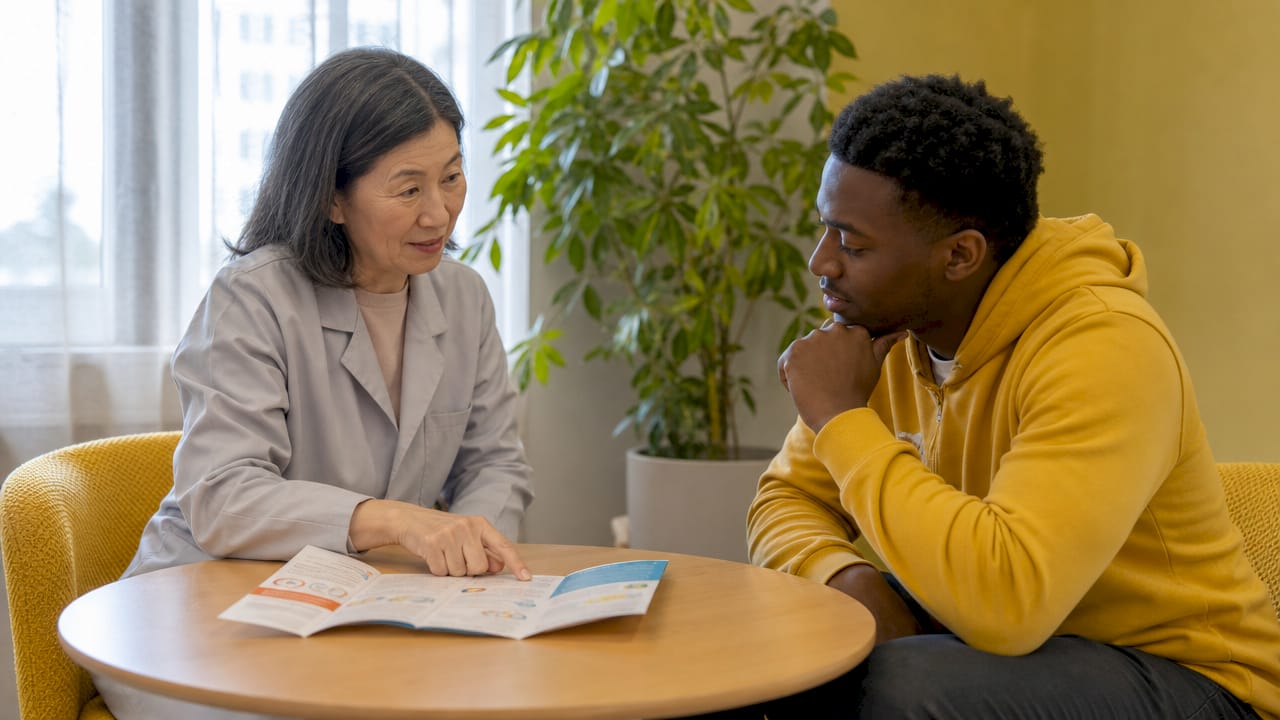 Clinician explaining medication adherence to patient