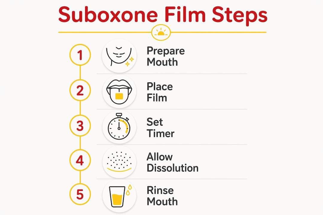 Infographic illustrating Suboxone film dissolving steps
