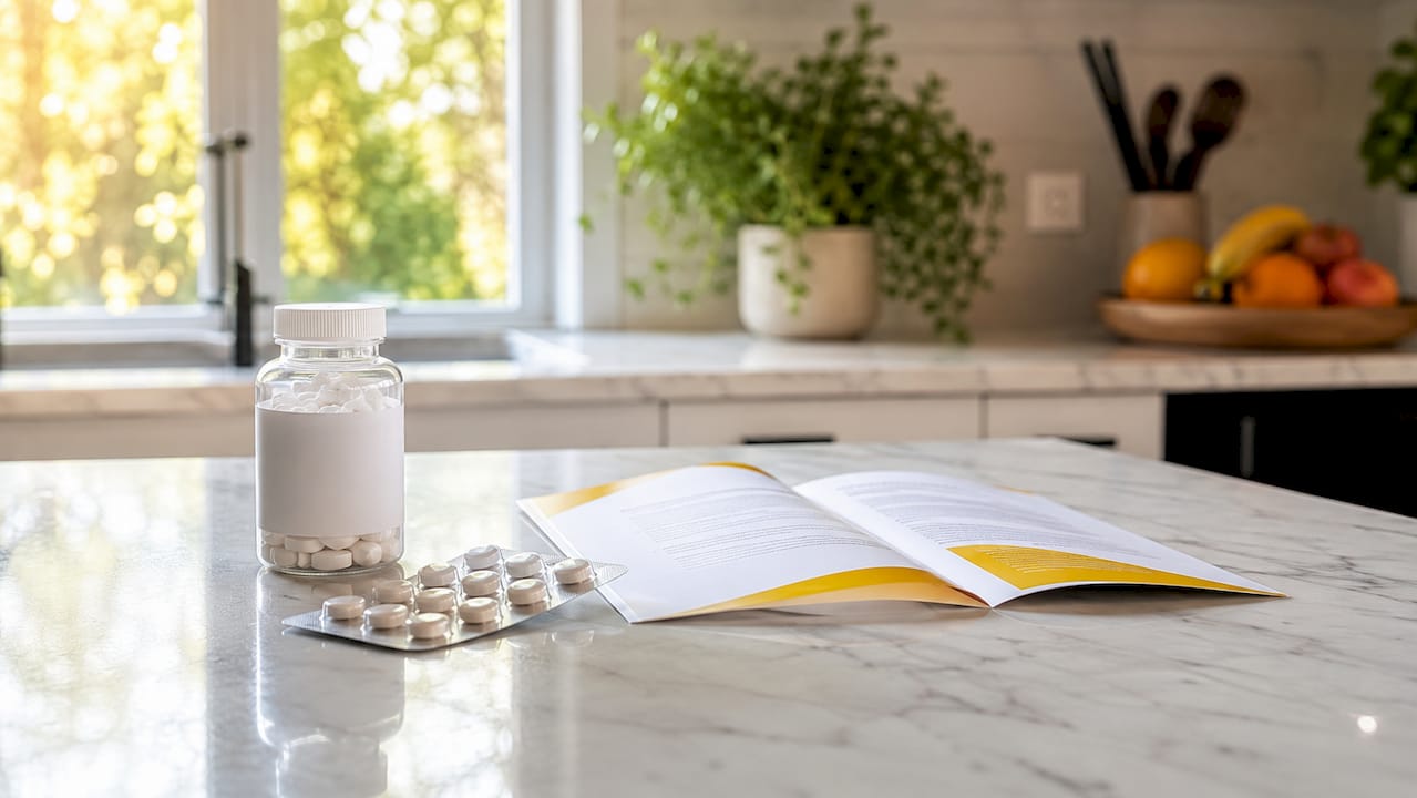 Suboxone medication and informational pamphlet close-up