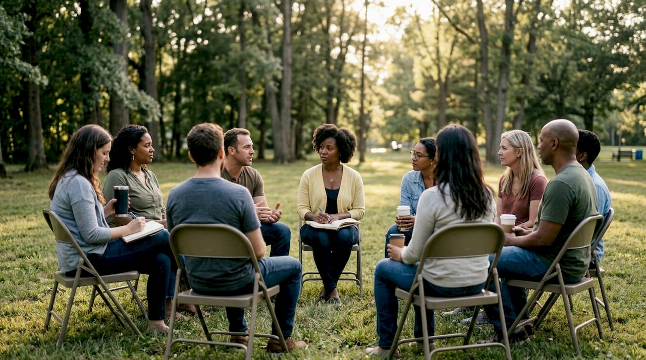 Peers meeting in mutual aid group circle