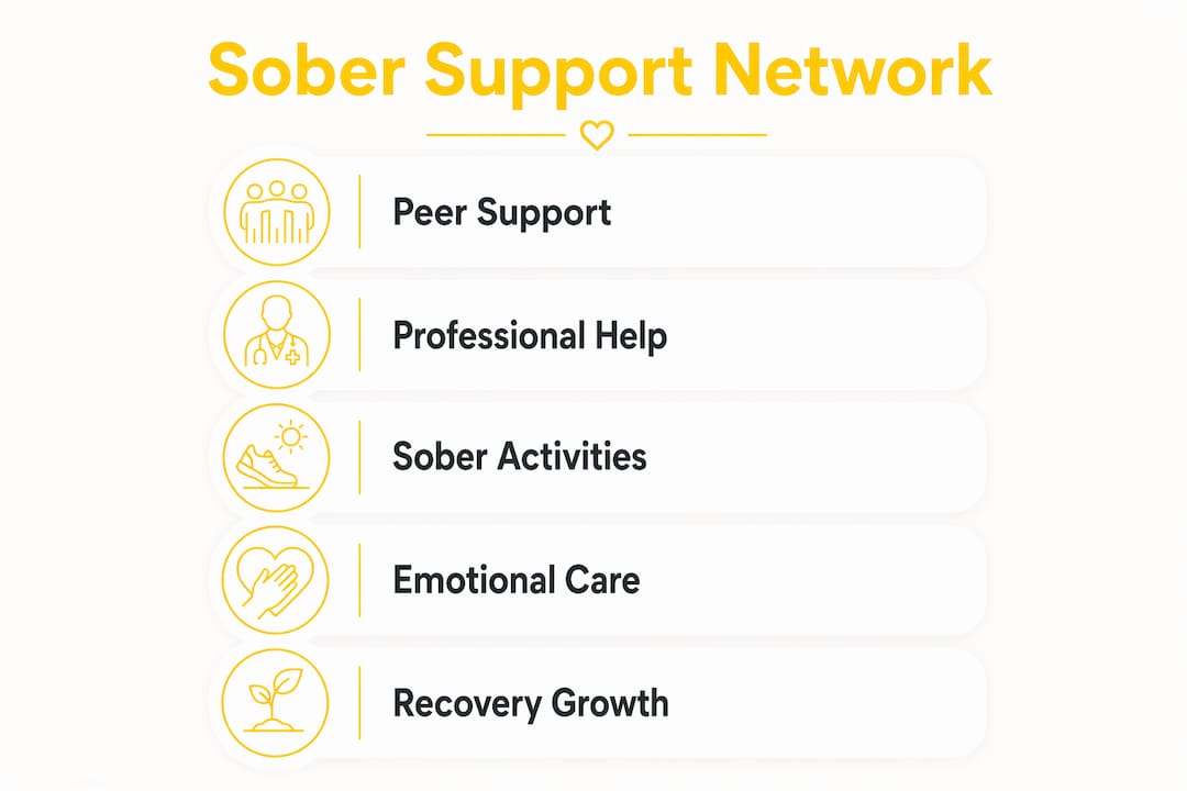Infographic illustrating sober support network components