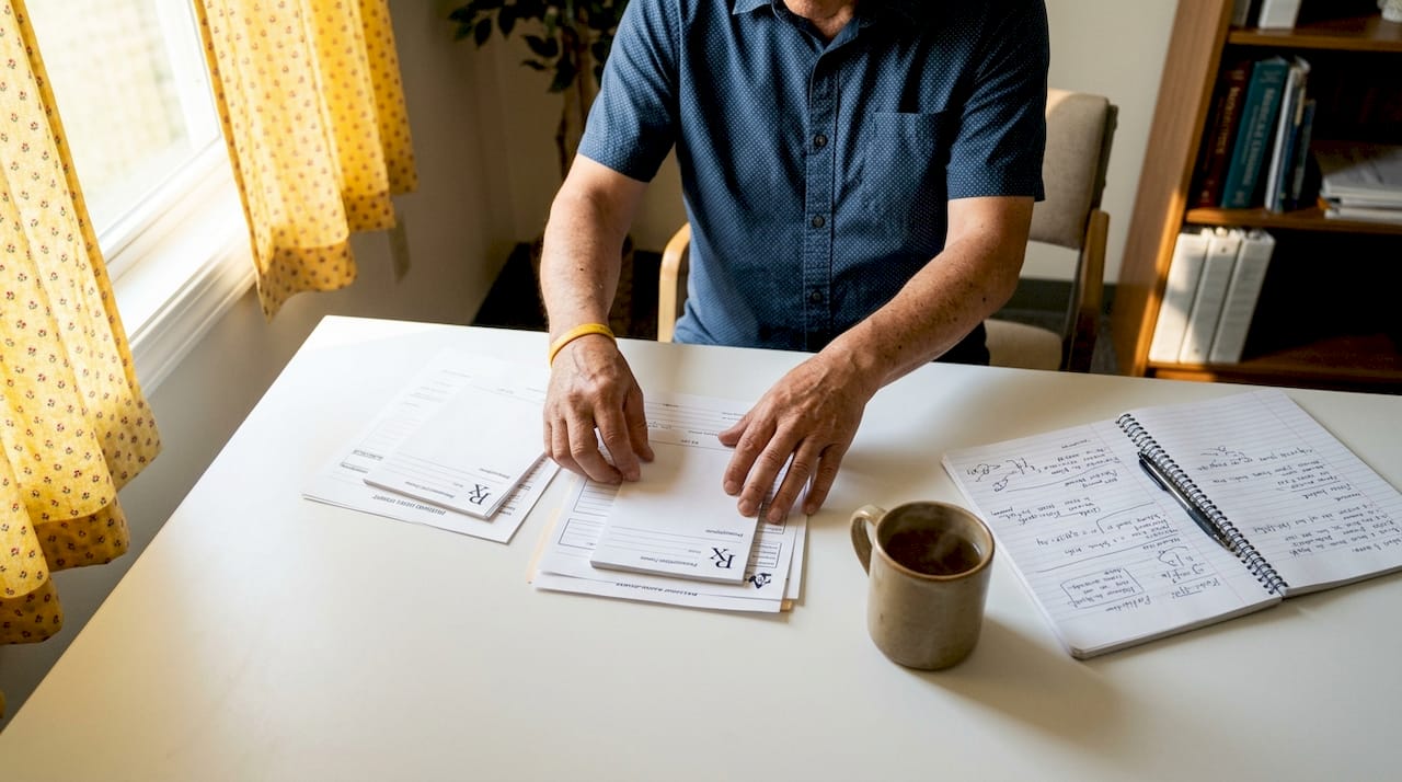 Close-up of clinician hands managing opioid treatment paperwork