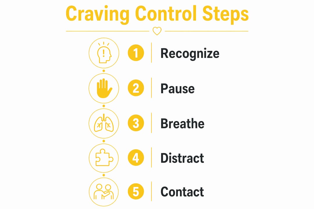 Infographic displaying five-step craving control process