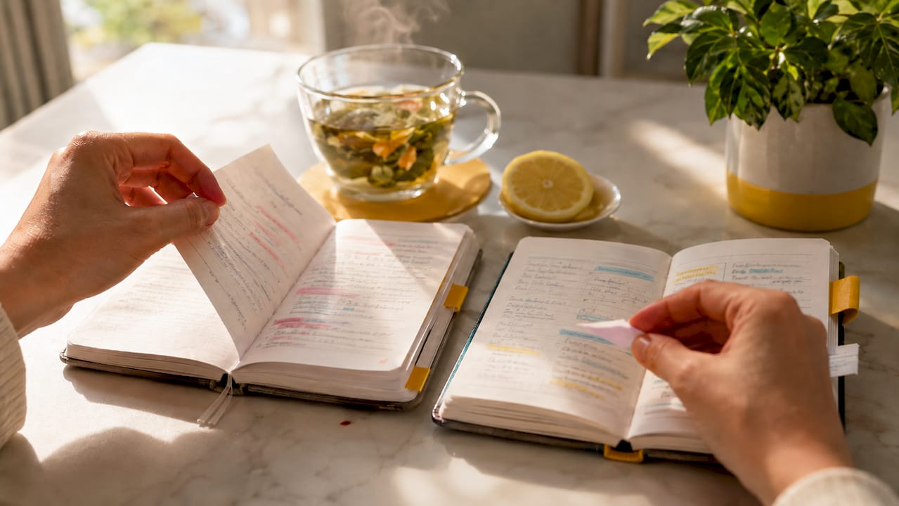 Overhead view of notebooks comparing opioid types