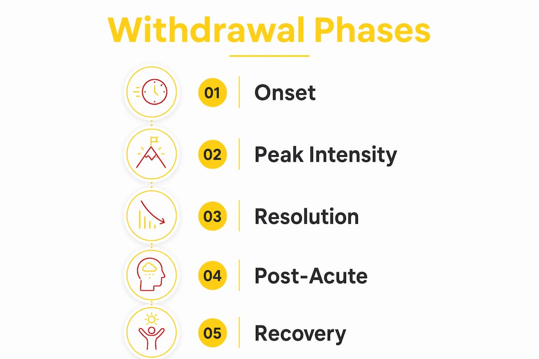 Infographic illustrating stages of opioid withdrawal