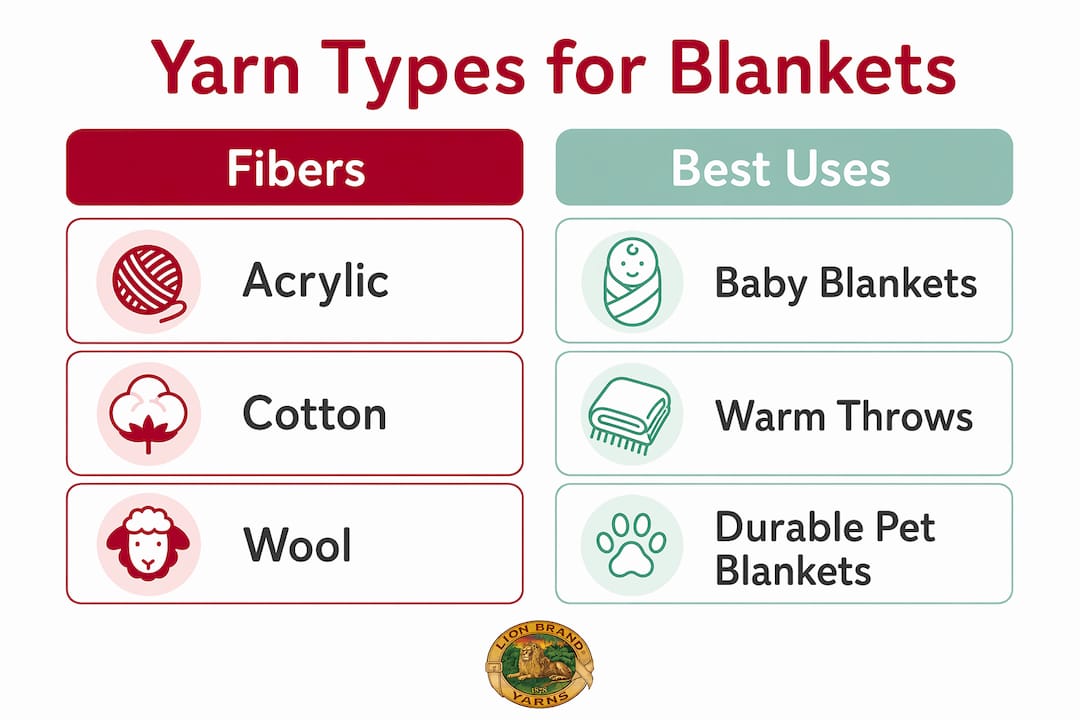 Infographic comparing yarn fibers and best blanket uses