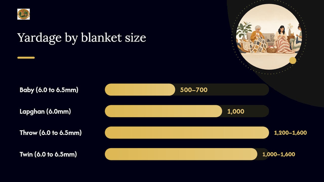 Yarn yardage and hook size by blanket size diagram
