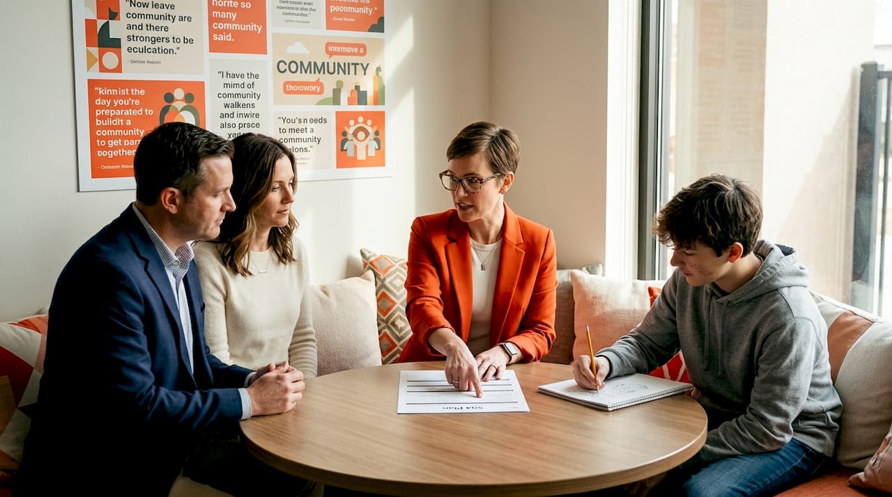Family and counselor discussing learning support plan