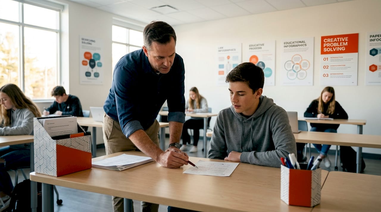 Teacher giving individual feedback to student