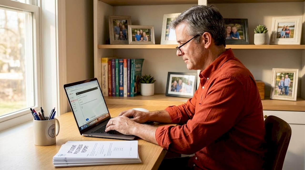 Parent typing school introduction email at home