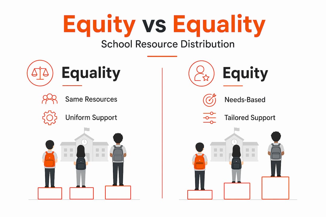 Infographic comparing equity and equality in schools