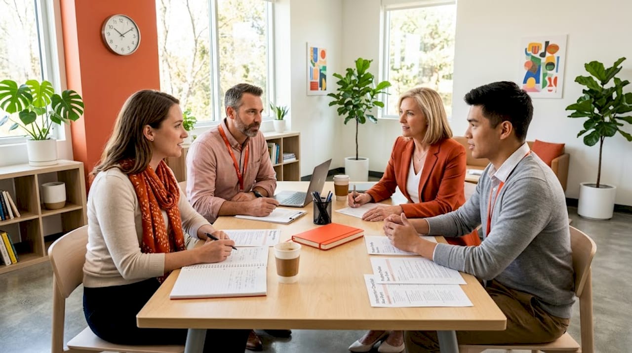 School staff meeting to discuss student support tiers