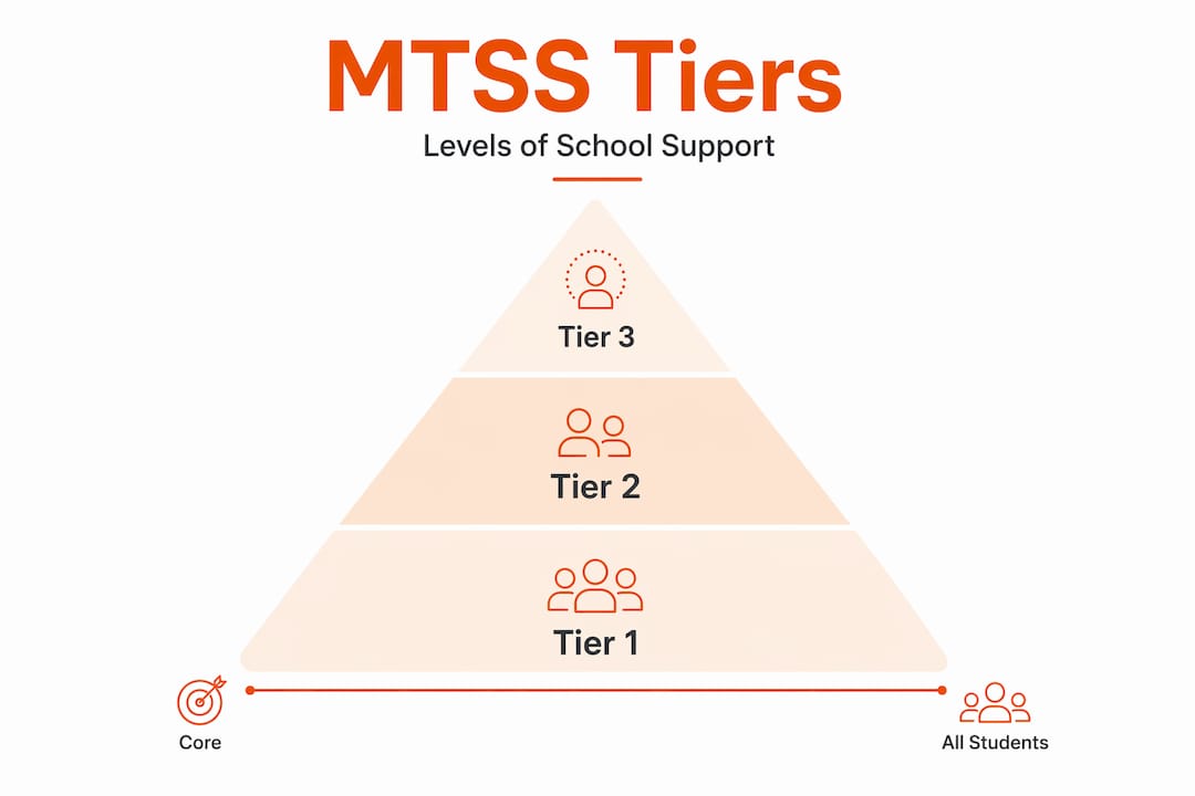 Infographic showing MTSS pyramid support tiers
