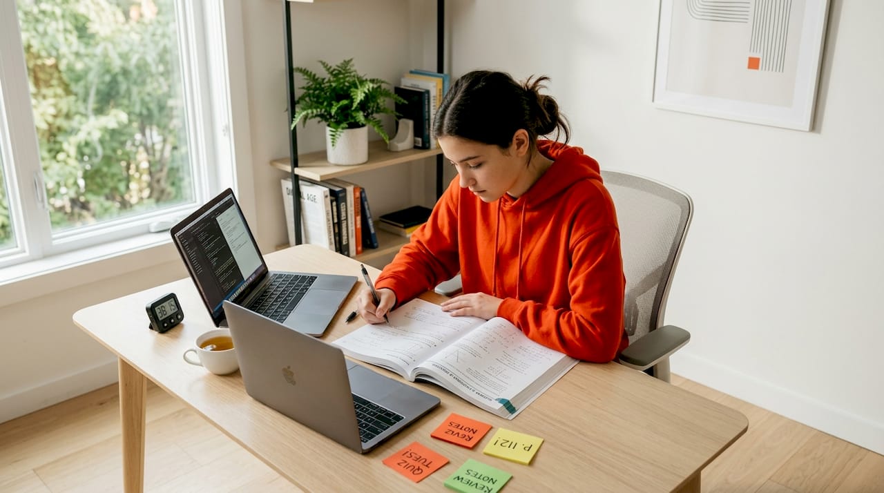 Teen focused on homework at desk