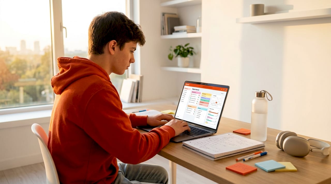 Student using digital tools organizing assignments
