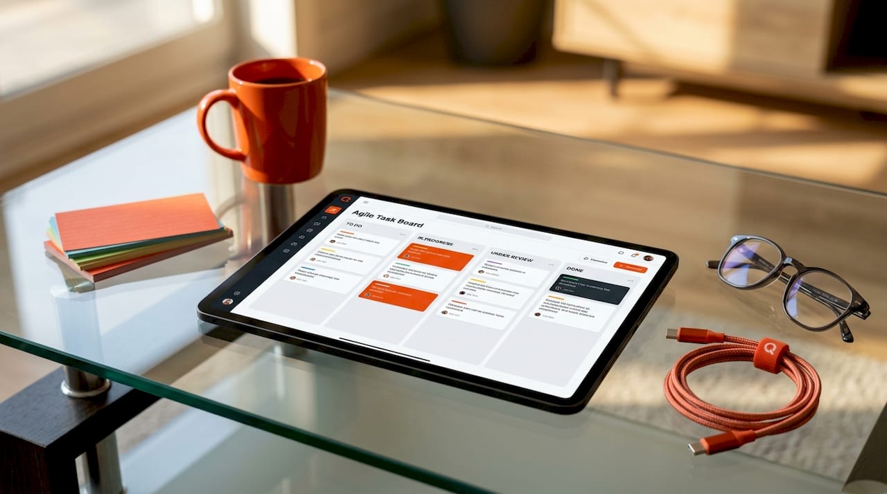 Tablet showing digital task management app at home