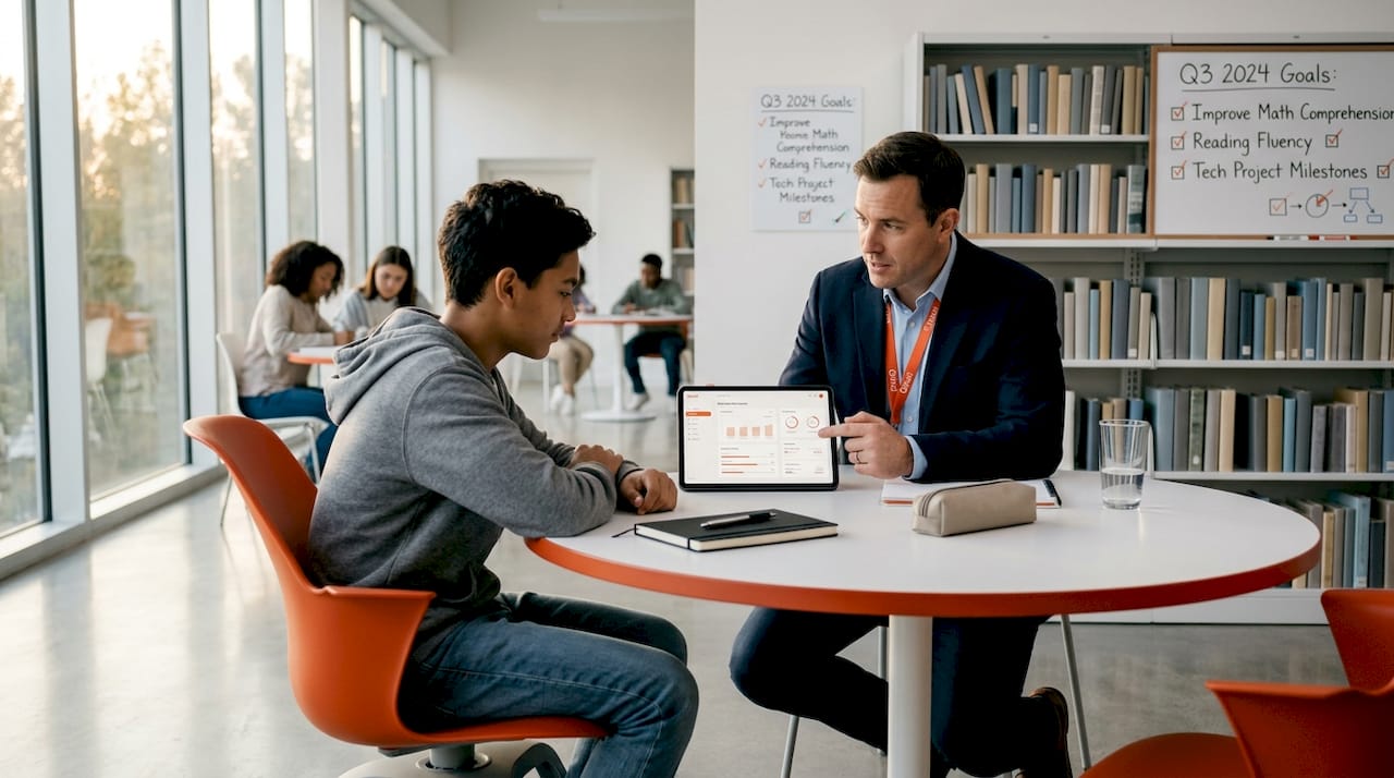 Teacher discussing data with student