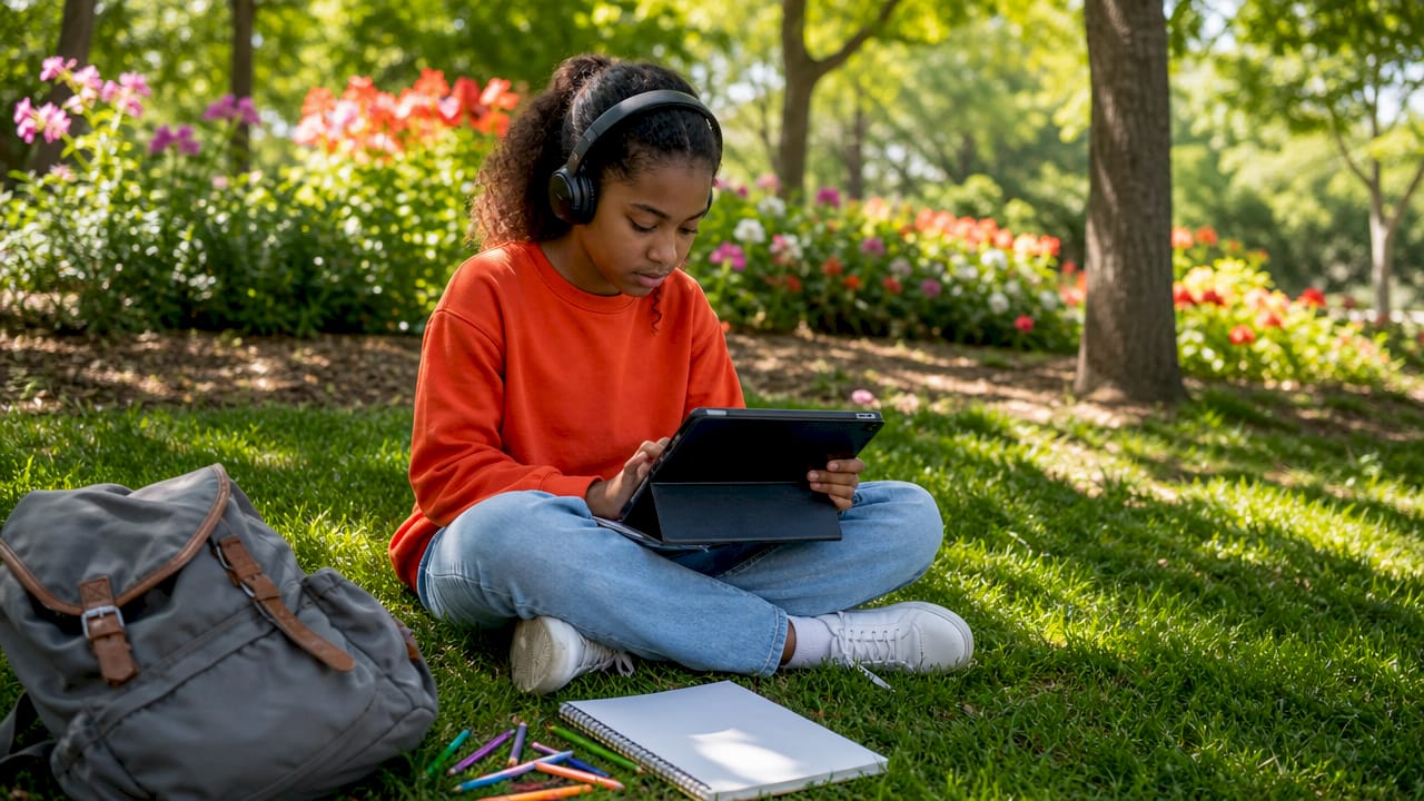 Student using text-to-speech tablet