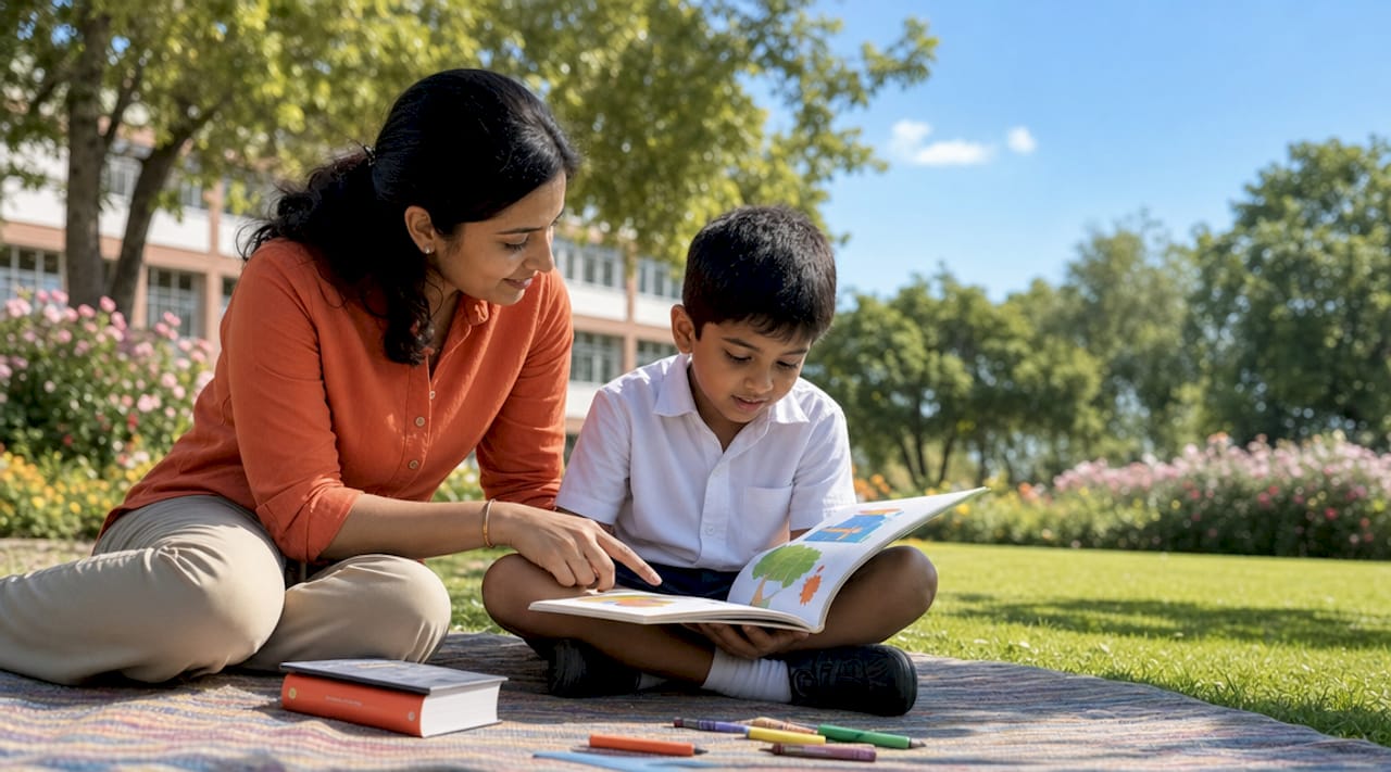 Teacher supporting dyslexic student reading