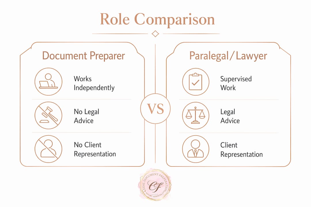 Infographic comparing document preparers and legal professionals