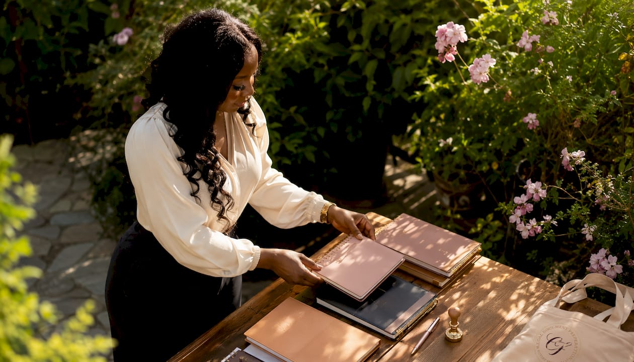 Notary organizing journals in modern office