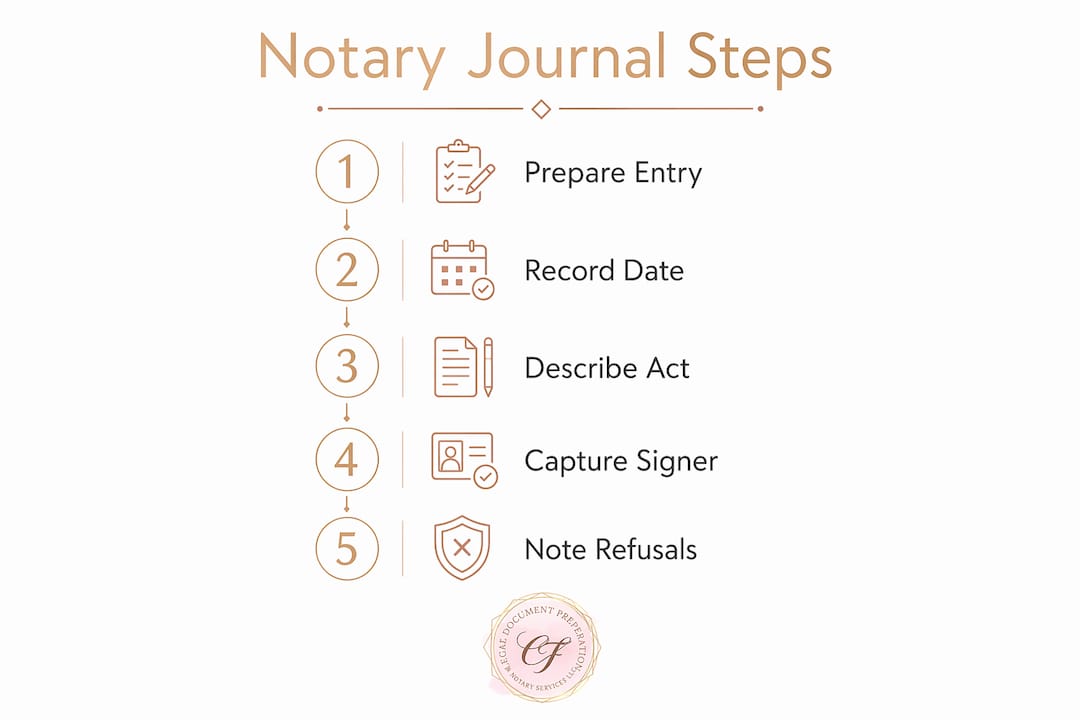 Infographic detailing steps for making a notary journal entry