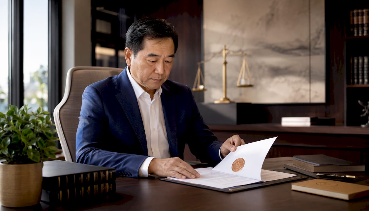 Clerk examining notarized legal documents