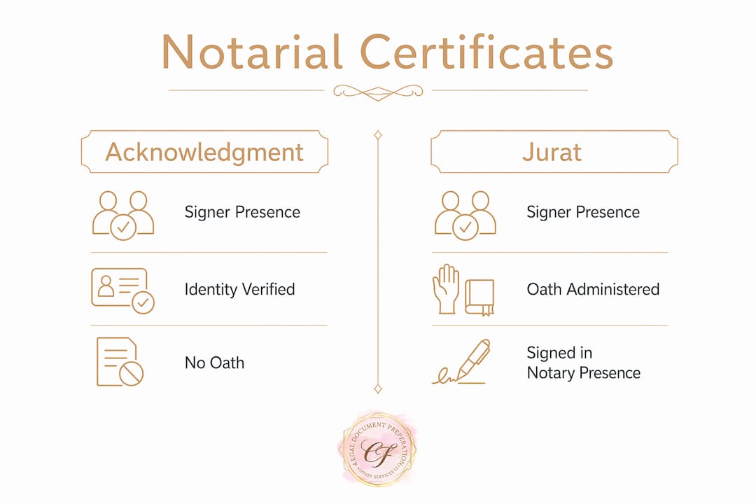 Infographic showing notarial certificate types with key features