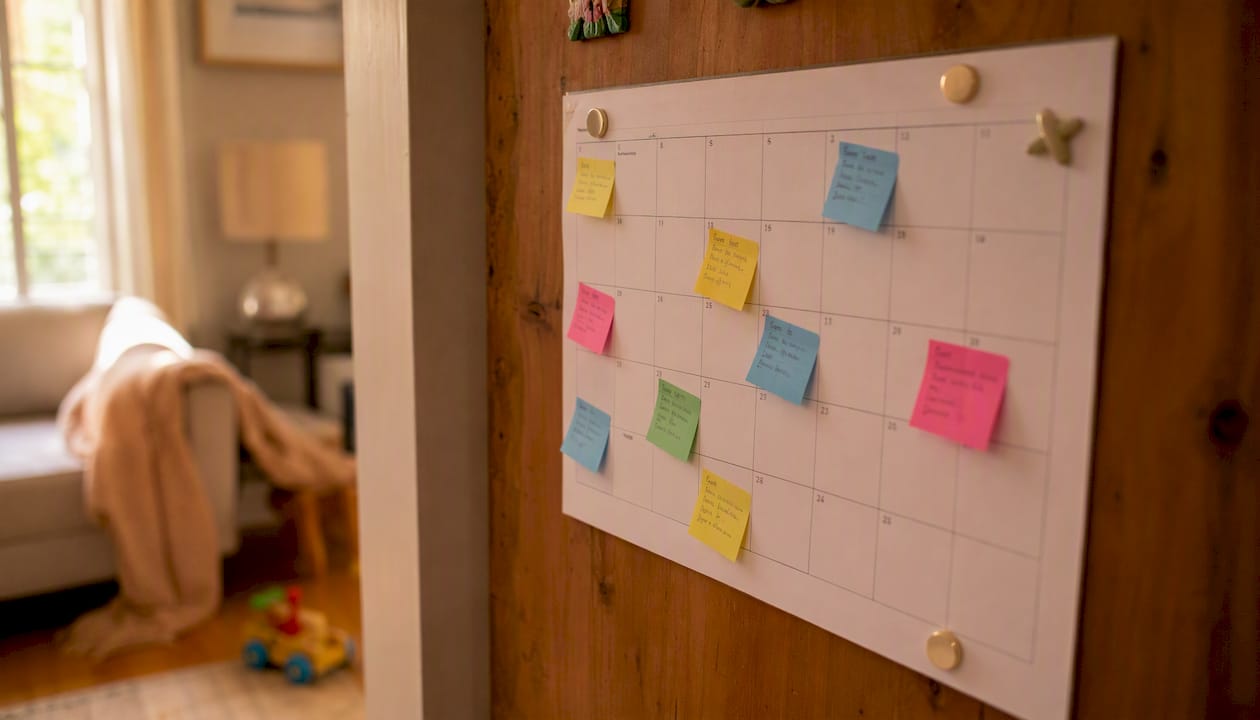 Family scheduling calendar with notes