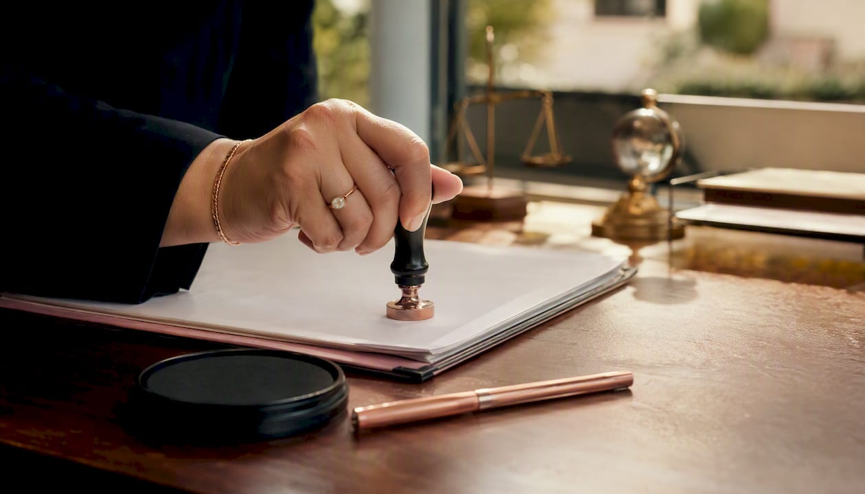 Notary hand stamping affidavit document