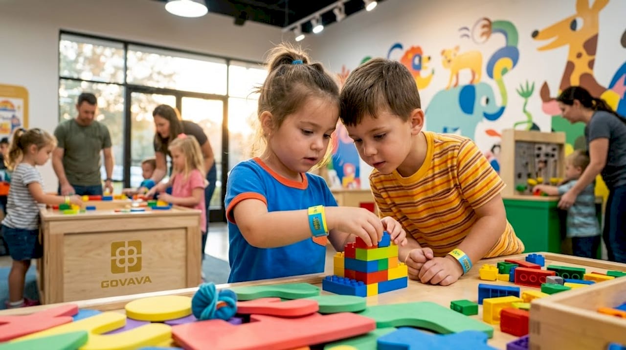 Children playing at museum activity table