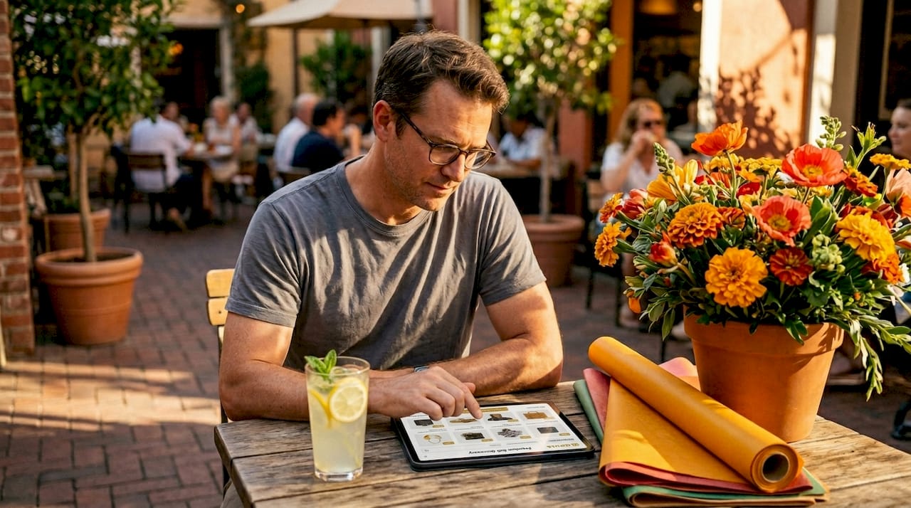 Man filtering AI gift finder on tablet