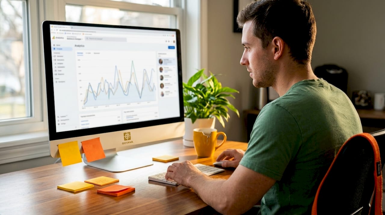 Man reviewing analytics at home office desk