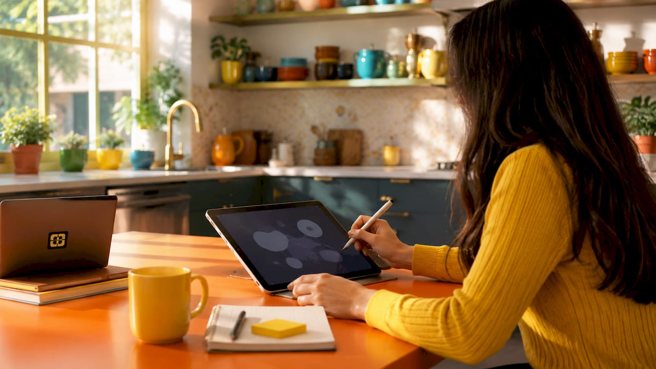 Hands using tablet for AI gift data input