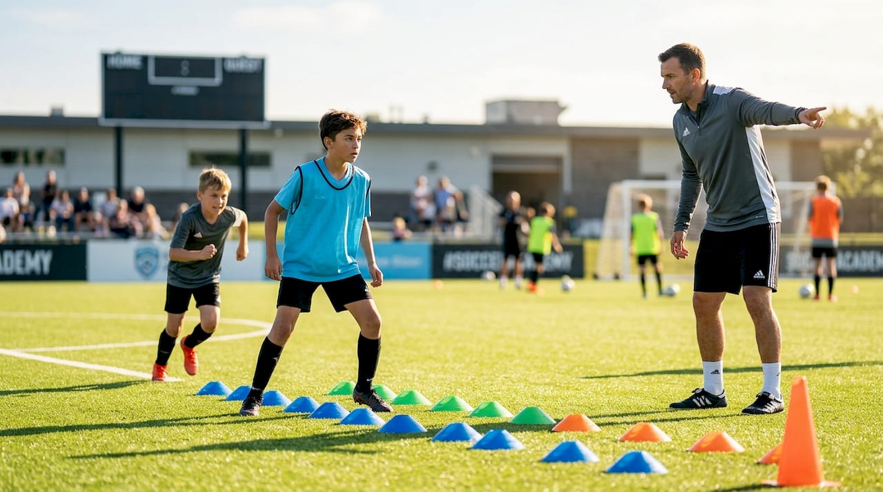 Youth reacting to coach during cone drill