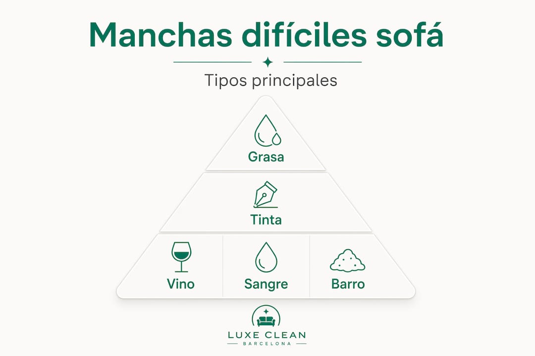 Infografía sobre la clasificación de las manchas más comunes en los sofás