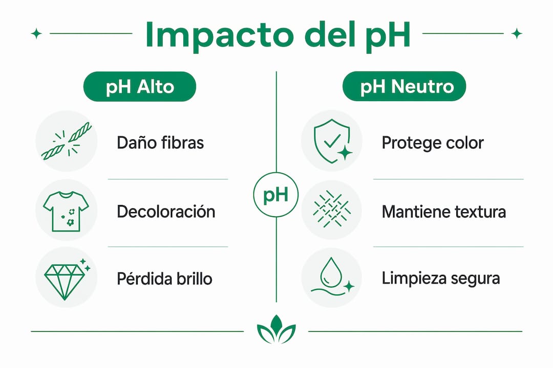 Infografía que explica cómo afectan los niveles de pH, tanto elevados como neutros, al estado y la calidad de las alfombras.