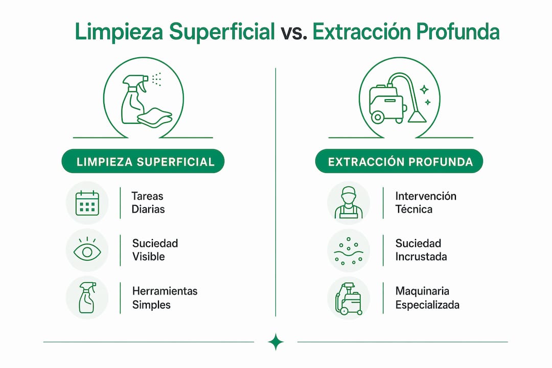 Infografía: diferencias entre limpieza básica y limpieza a fondo